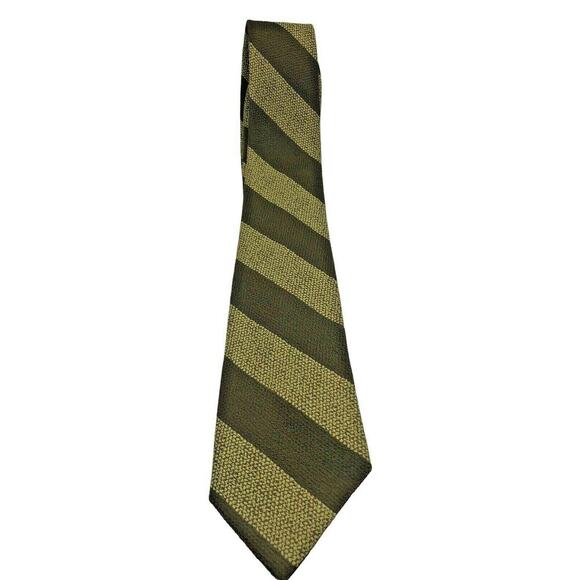 70s Tie Green Striped Dacron Repp Diagonal Stripe Dark Academia Vintage Textured - Picture 3 of 7